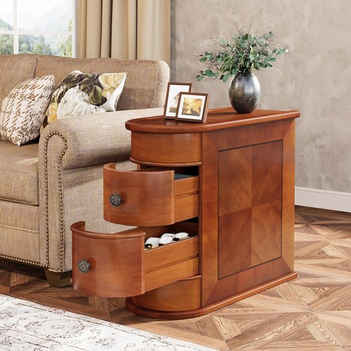 Wood end table with - table, drawers